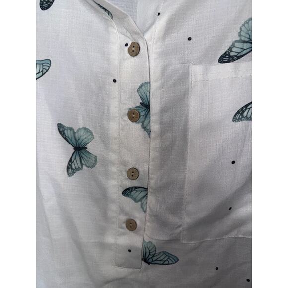 Butterfly Half Button Up XL Sheer Top Boho Preppy Swimsuit Coverup Lightweight - Picture 3 of 9